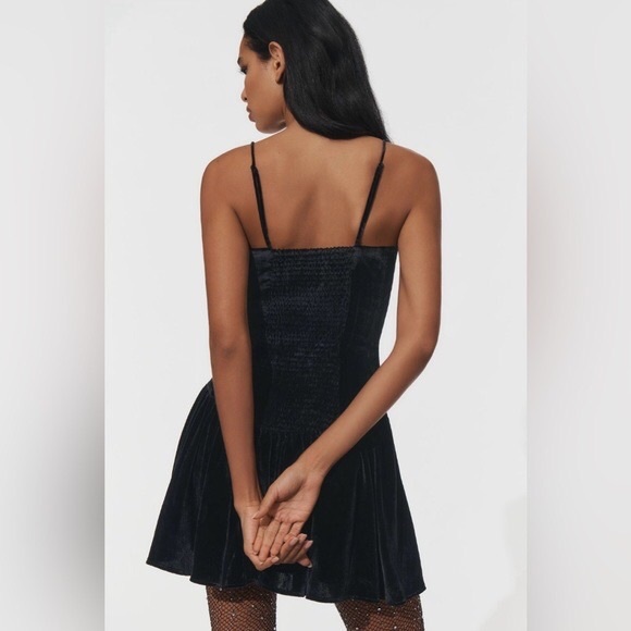 NEW MAEVE Drop-Waist Velvet Mini Dress in Black - Picture 2 of 4